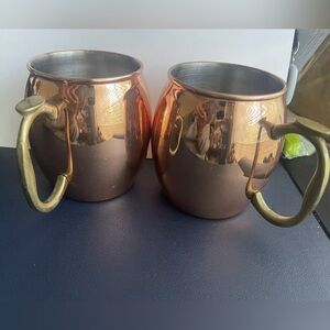 Set Of 2~OGGI Moscow Mule Polished Copper Finish & Brass Finish Handle Mug Cups